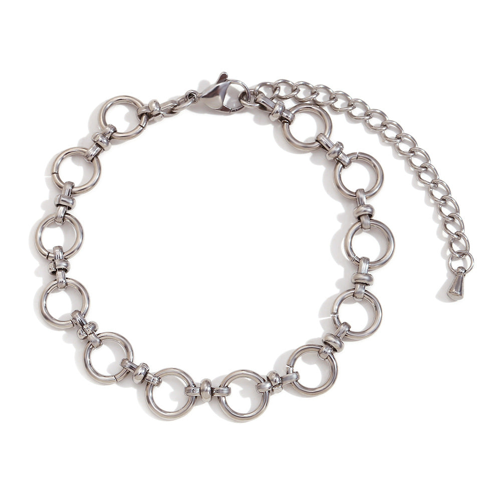 Minimalist Geometric Stainless Steel Plated 14K Gold Round Link Cross Clasp Bracelet for Women