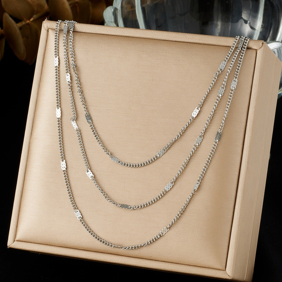 Casual Minimalist Gold Plated Stainless Steel Multi-Layer Necklace for Women