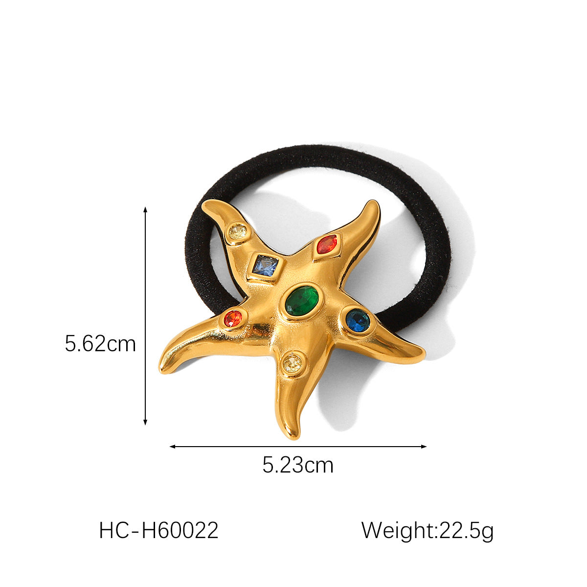 Trendy 18K Gold Plated Stainless Steel Seashell Starfish Hair Tie with Rhinestone Inlay for Women