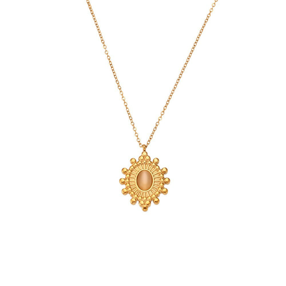 Collana da donna a pendente minimalista a mezza luna in acciaio inossidabile con placcatura in oro 18 carati e intarsio in pietra naturale