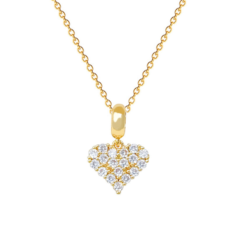 Sweet Heart Rhinestone Titanium Steel Necklace Unisex Cable Chain