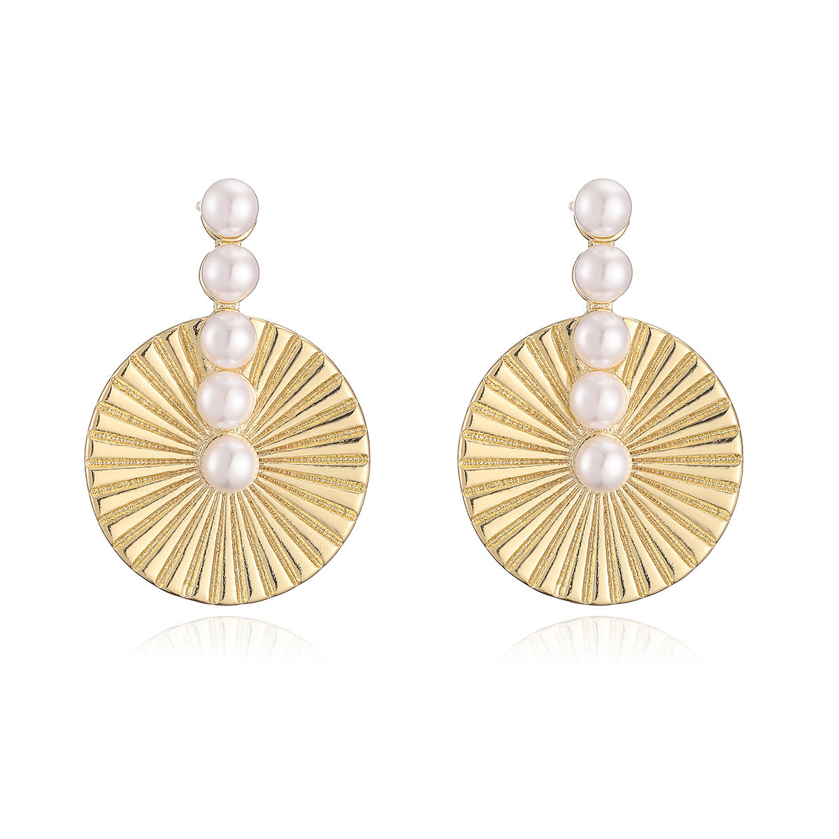 Minimalist 18K Gold Plated Brass Geometric Floral Earrings with Cubic Zirconia and Pearl for Women