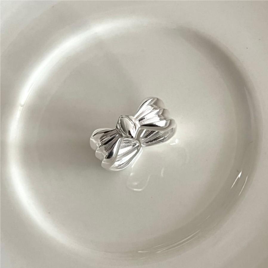 Sweet 925 Sterling Silver Heart Striped Geometric Ring for Women