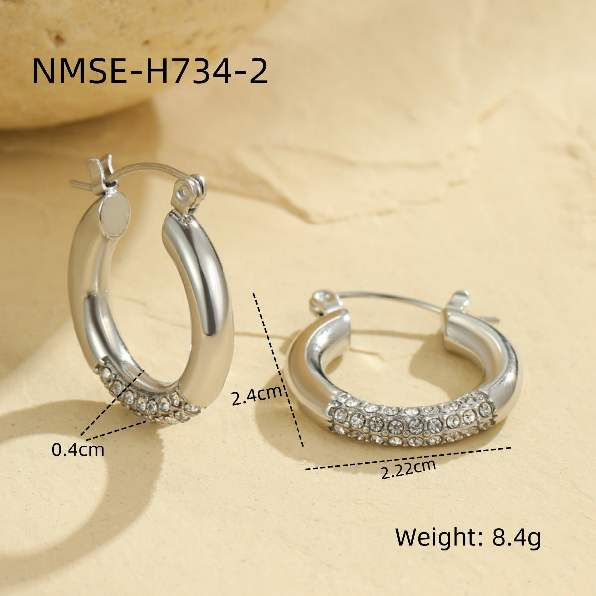 Pendientes de Aro Minimalistas Geométricos de Acero Inoxidable Chapados en Oro para Mujer con Detalles de Diamantes de Imitación