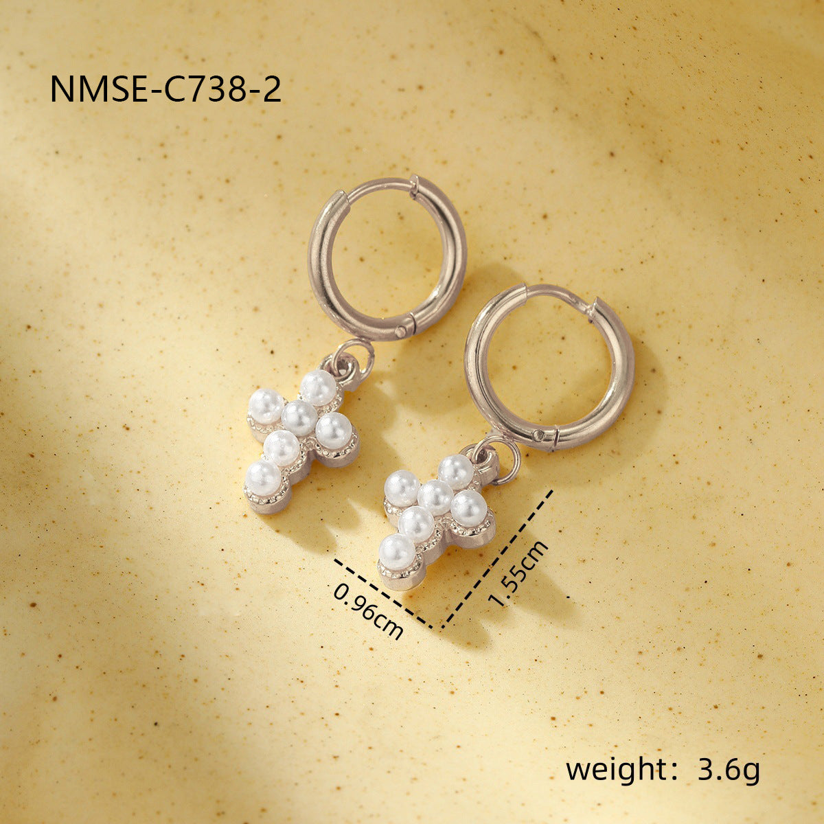 Minimalist Cross Pendant Stainless Steel Earrings with Zircon Inlay and Rhodium Plating for Women