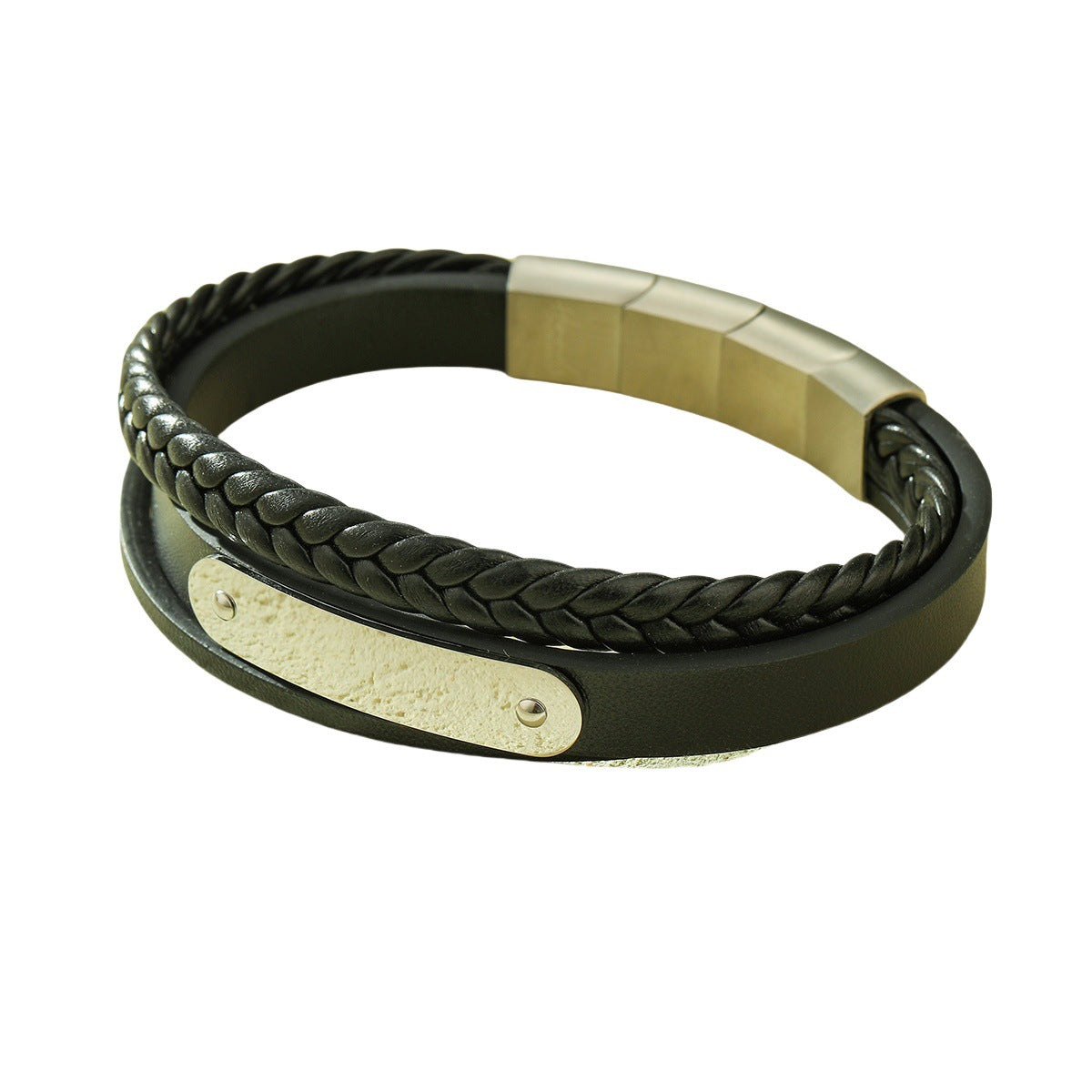 Elegante bracciale da donna in pelle intrecciata con chiusura magnetica, bracciale placcato in acciaio inossidabile con stile chic da ufficio