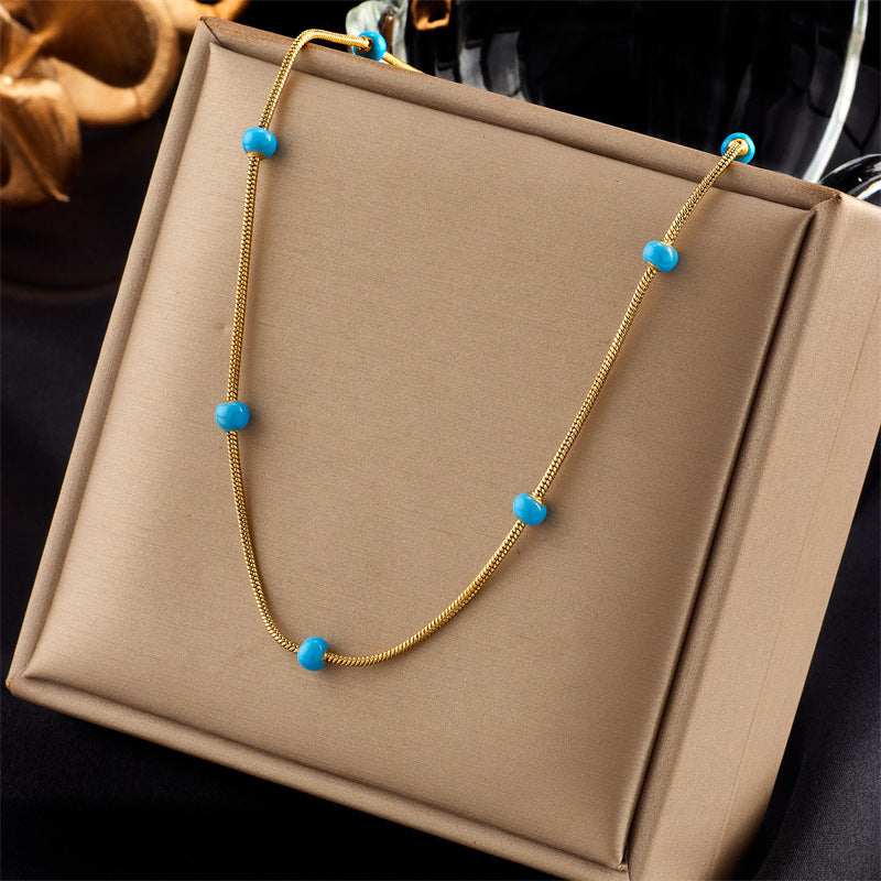 Vintage-Style Tassel Pendant Necklace with Titanium Steel Chain and Enamel Finish for Women