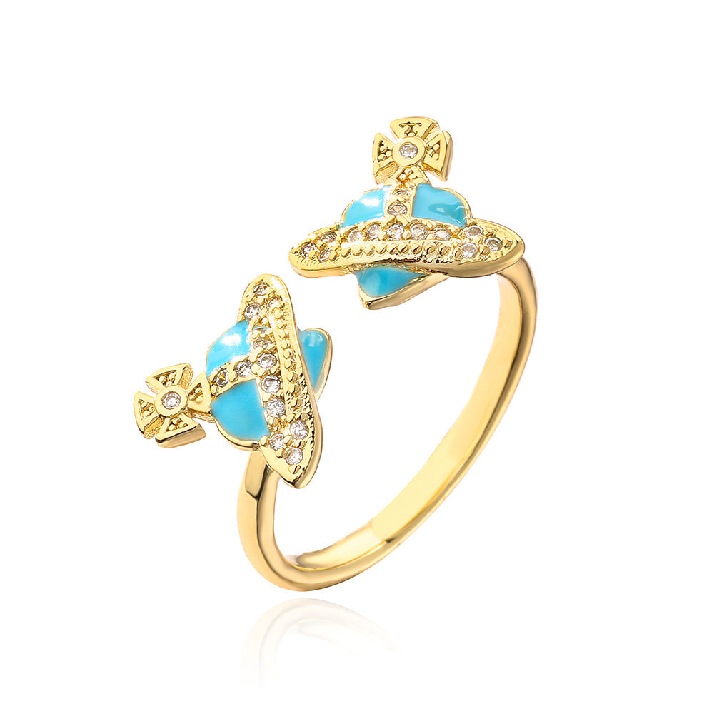 Irregular Geometric Copper Ring with 18K Gold Plating and Enamel Finish for Women