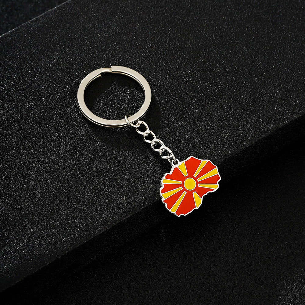 Portachiavi vintage macedone con ciondolo per uomo e donna, accessorio di moda in acciaio inossidabile