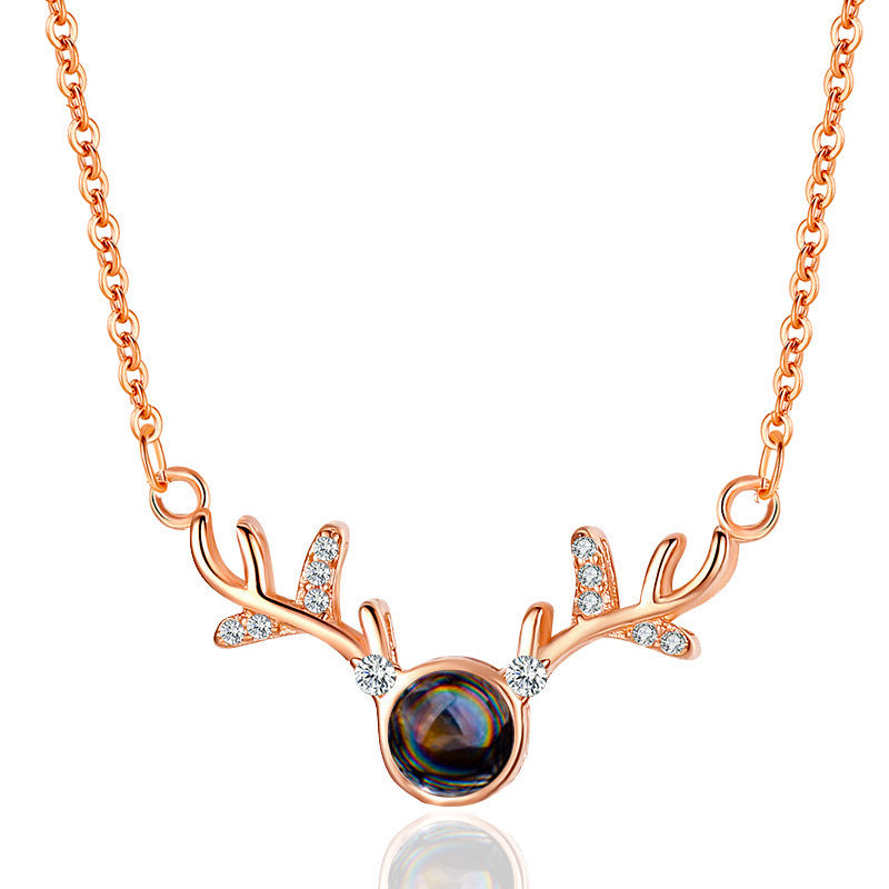 Collana Corno di Cervo Catena Sottile Ramata Ciondolo Minimalista Regalo Festivo di Natale