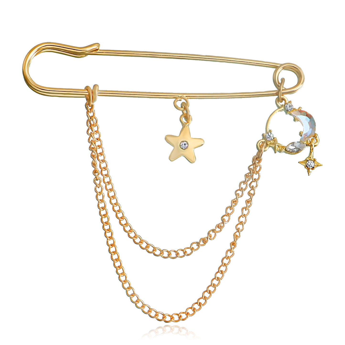 Vintage Star and Crescent Brooch with Rhinestone Inlay in Alloy, Geometric Shape Fashion Accessory for Women
