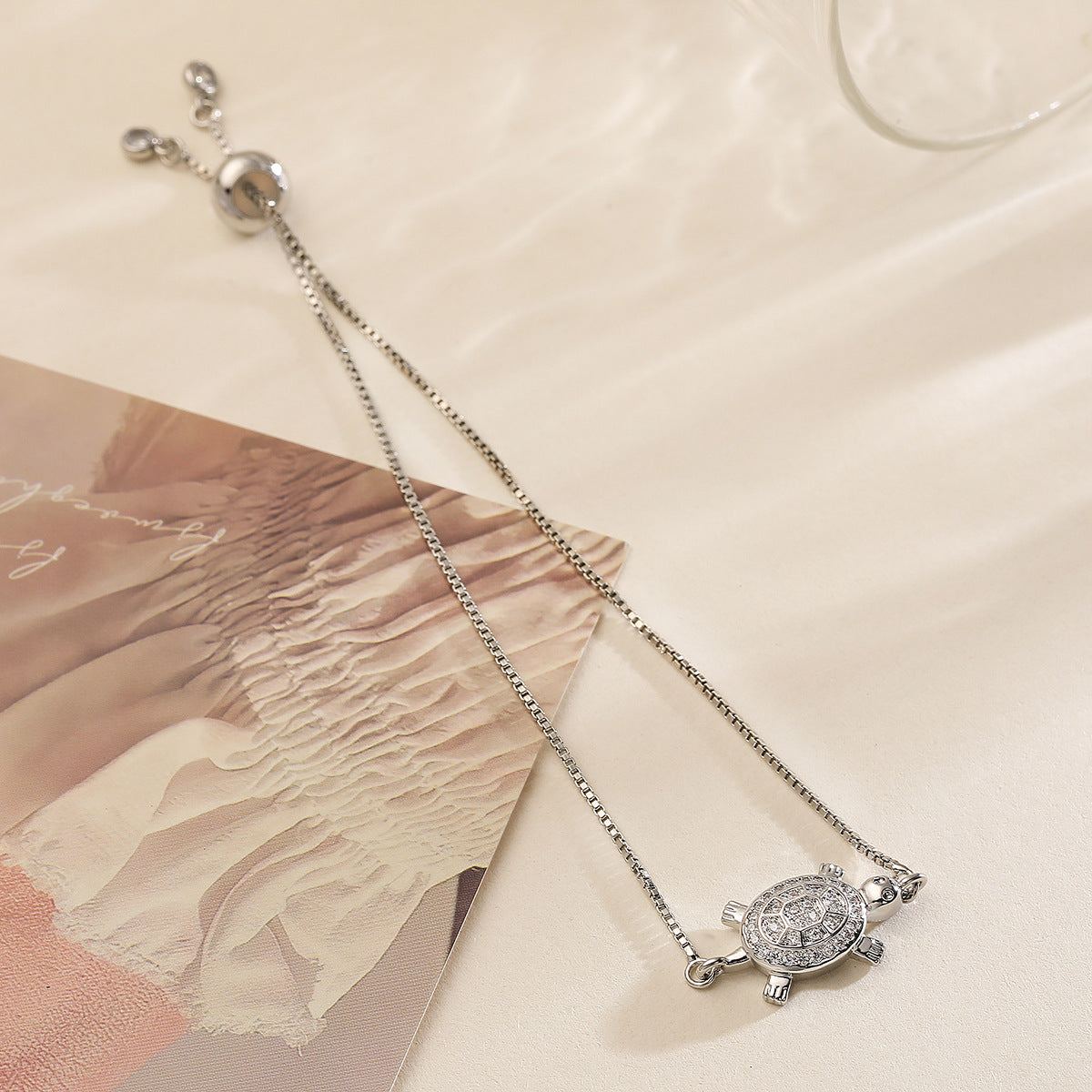 Minimalist 18K Gold Plated Brass Cubic Zirconia Animal Turtle Bracelet for Women