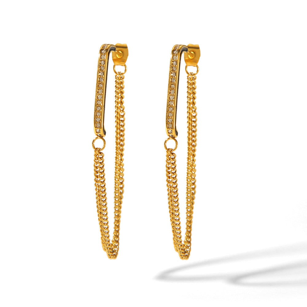 Orecchini geometrici in acciaio inossidabile con placcatura in oro 18 carati e strass per donna