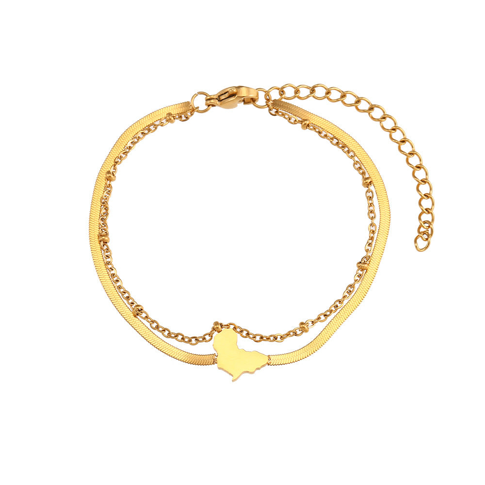 Fashionable Geometric Stainless Steel Twisted Beaded Double-Layer Star Bracelet with Plated Finish for Women