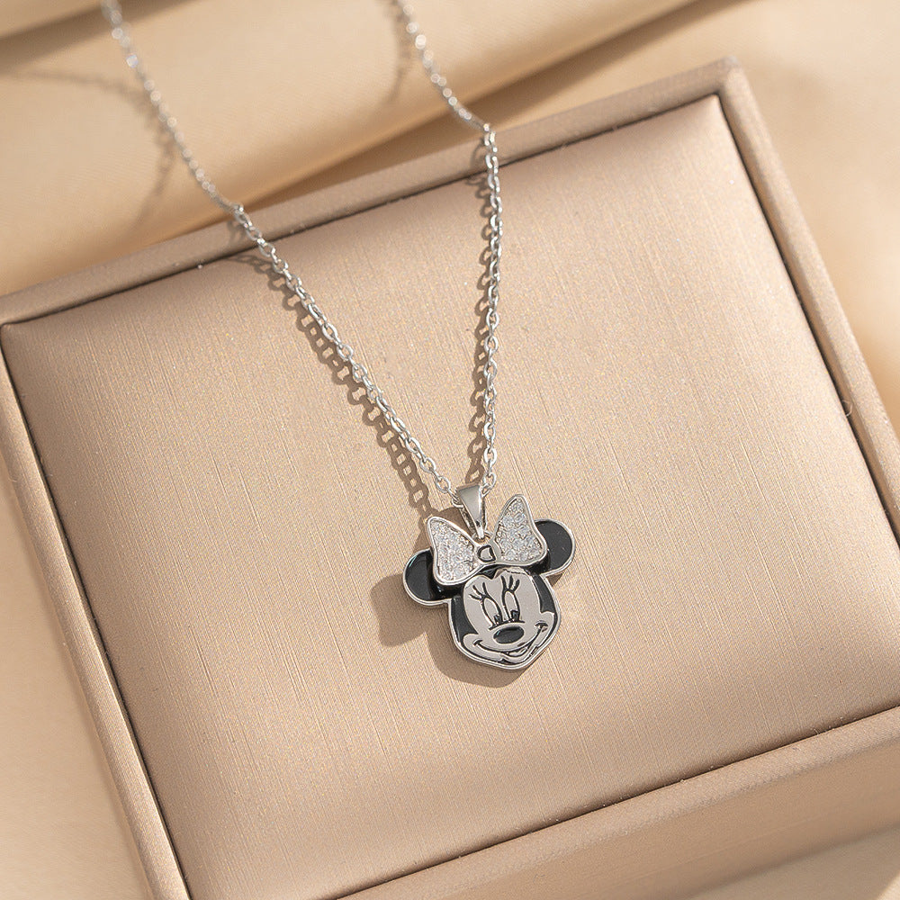 Collana con ciondolo in lega smaltata a forma di Topolino minimalista in acciaio al titanio placcato oro, unisex