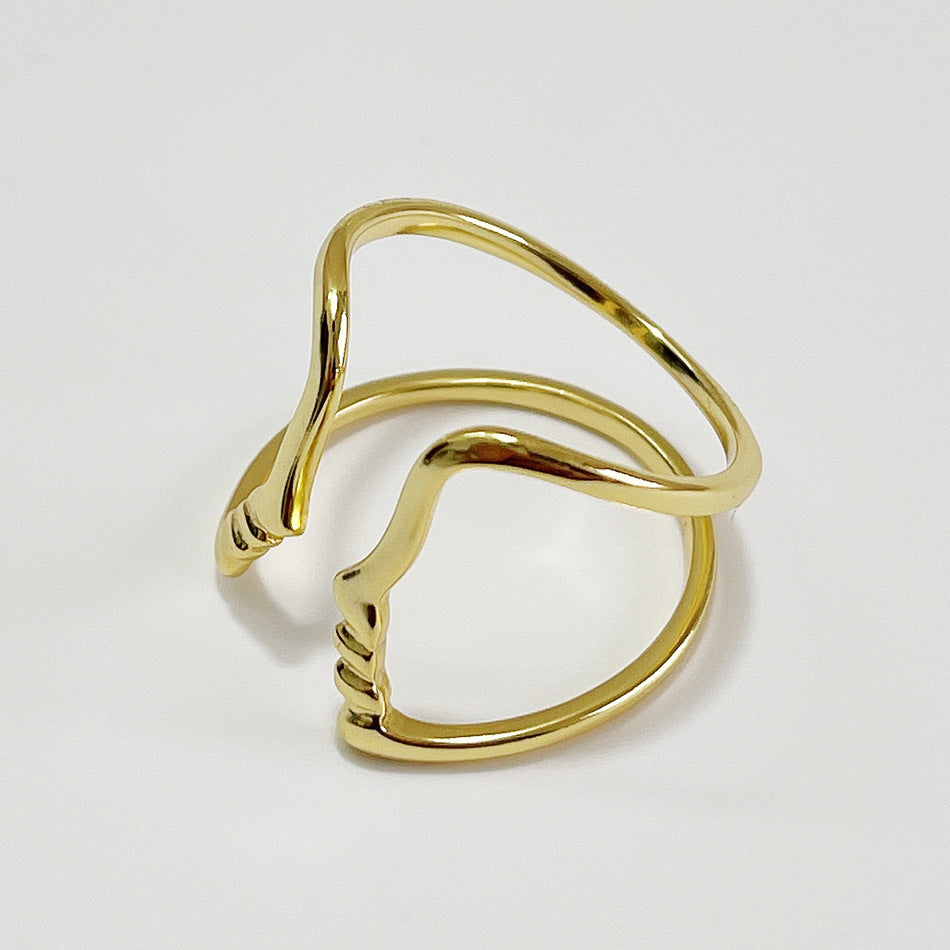 Anello Minimalista in Argento Sterling 925 Placcato Oro con Volto Astratto Geometrico