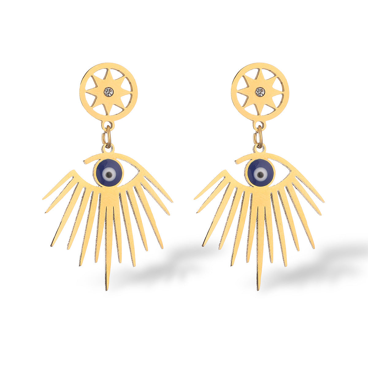 Orecchini da donna in titanio e acciaio stile vintage con occhi di demone geometrici irregolari e minimalisti