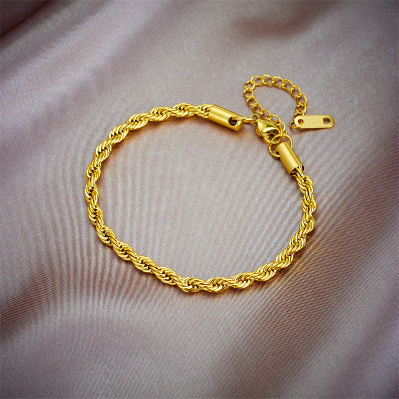 Set Collana E Bracciale A Catena Intrecciata In Acciaio Al Titanio, Finitura Galvanica, Design Minimalista Vintage