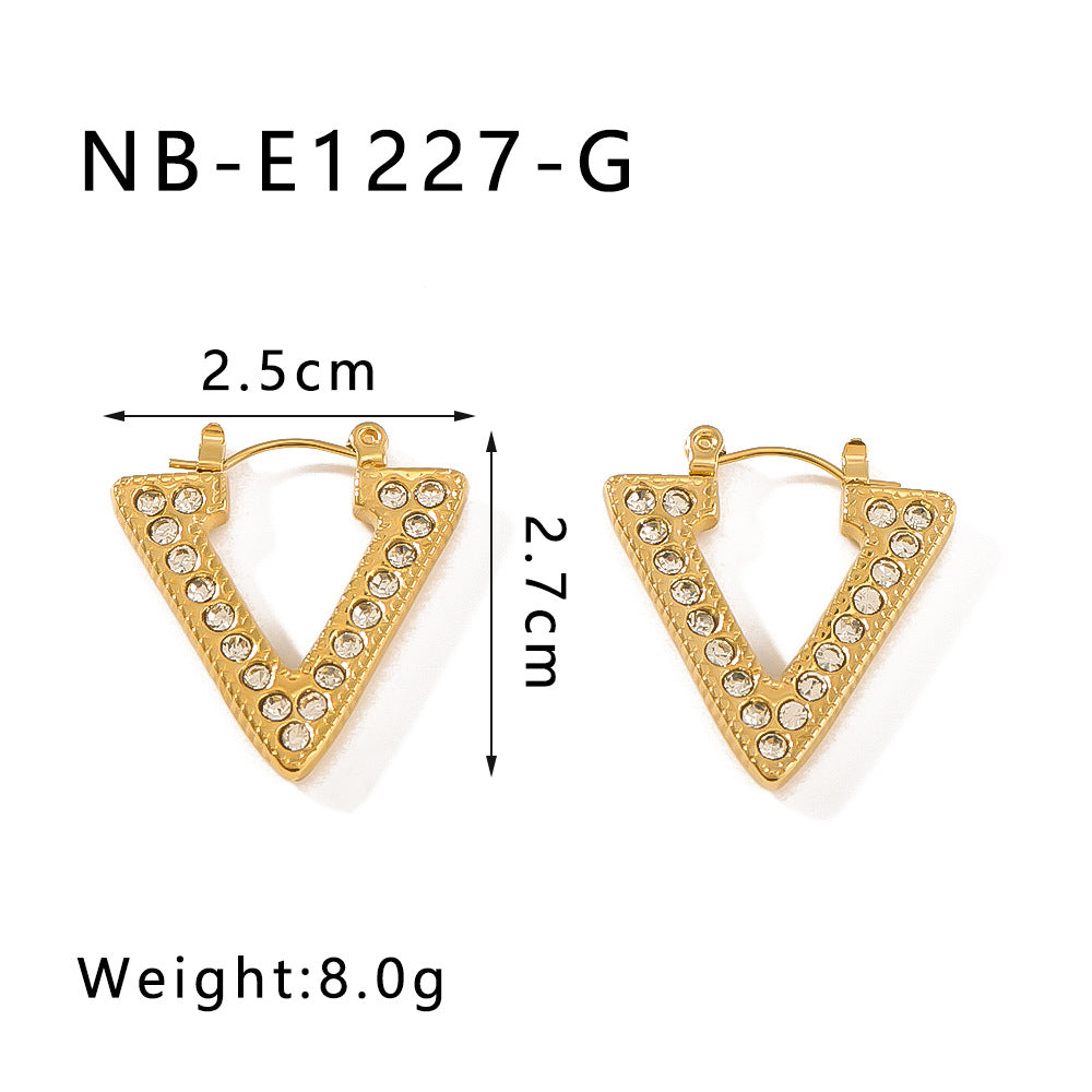 Minimalist Geometric Stainless Steel Triangle V-Shaped Earrings with 18K Gold Plating for Women