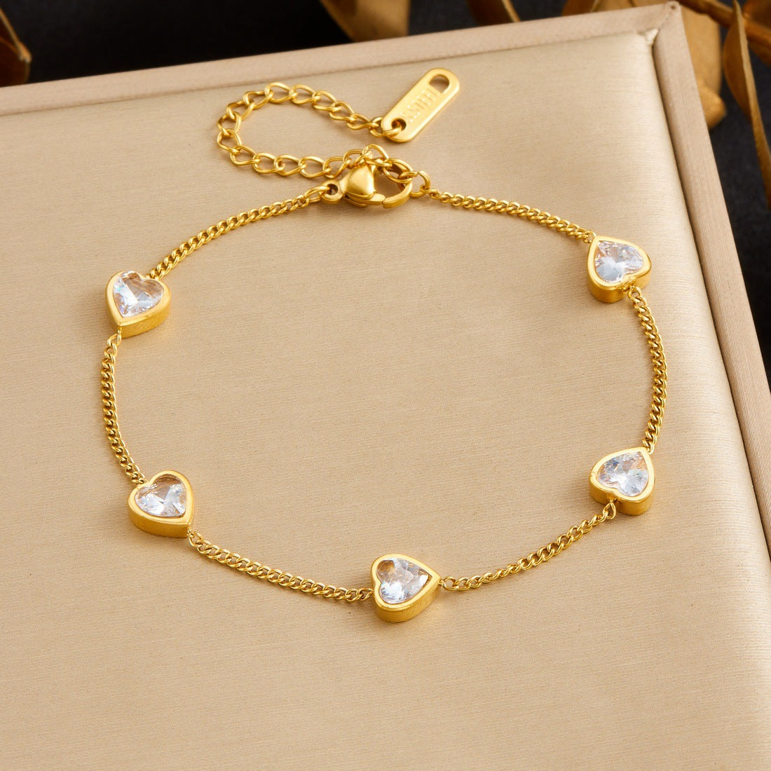 Minimalist Elegant Heart Rhinestone Plated Stainless Steel Bracelet for Women
