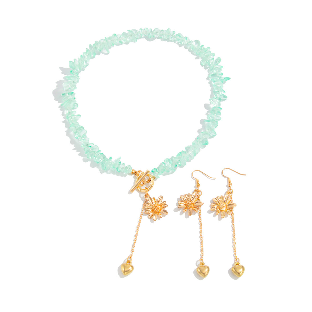 Set di collane con ciondolo a margherita bohémien e cuore con accenti turchesi su una delicata catena per clavicola