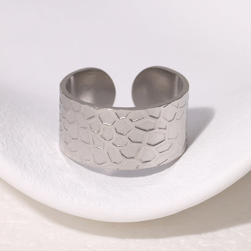 Anello Aperto a Rete Geometrica Minimalista Vintage Gioielli da Donna in Acciaio Inossidabile Placcato Oro 18K