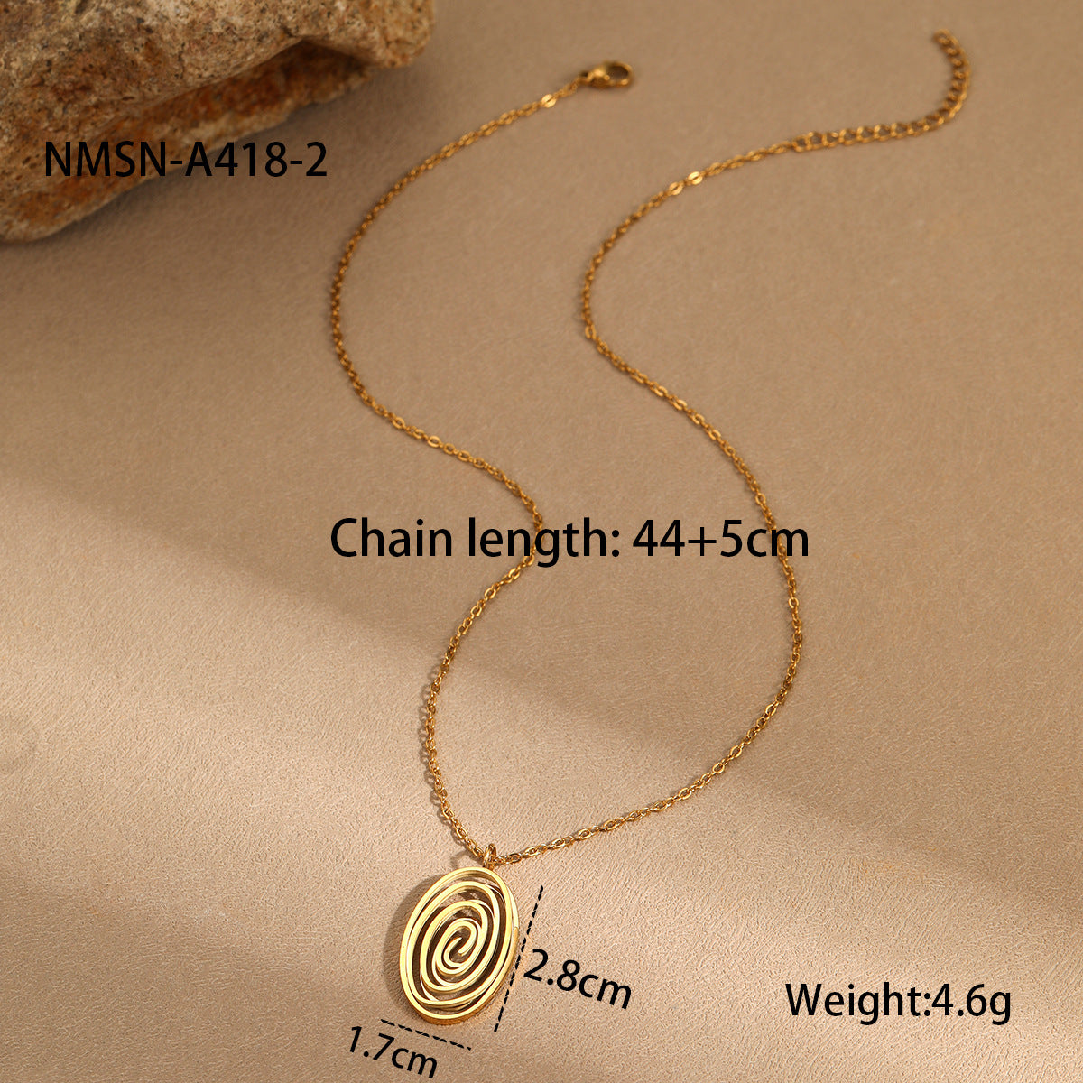 Conjunto de collar y pendientes de espiral geométrica hueca de moda en acero inoxidable con chapado en oro de 18 quilates para mujer