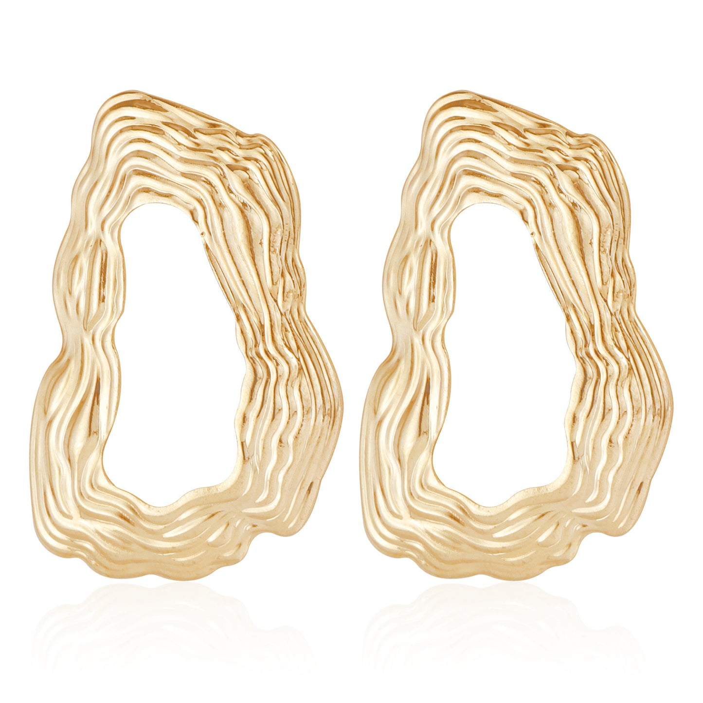 Pendientes minimalistas de círculo ondulado irregular para mujer, chapados en aleación, geométricos con patrón de ondas de agua texturizadas