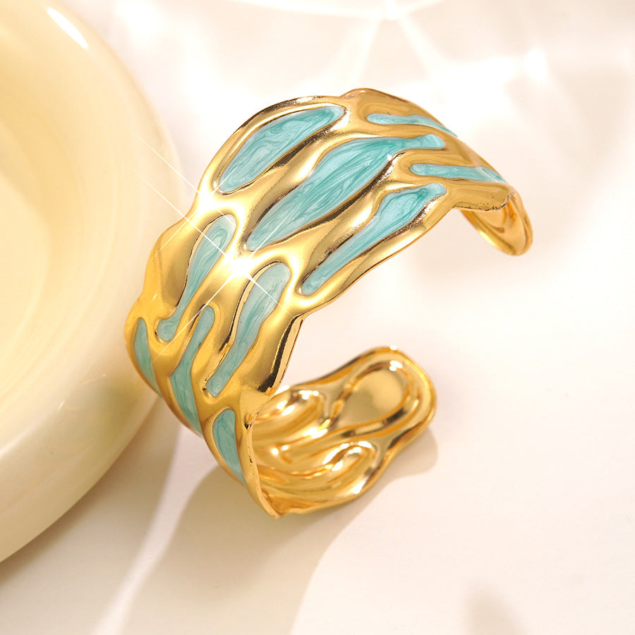 Bracciale Aperto in Acciaio Inossidabile con Gocce Geometriche Minimaliste a Olio
