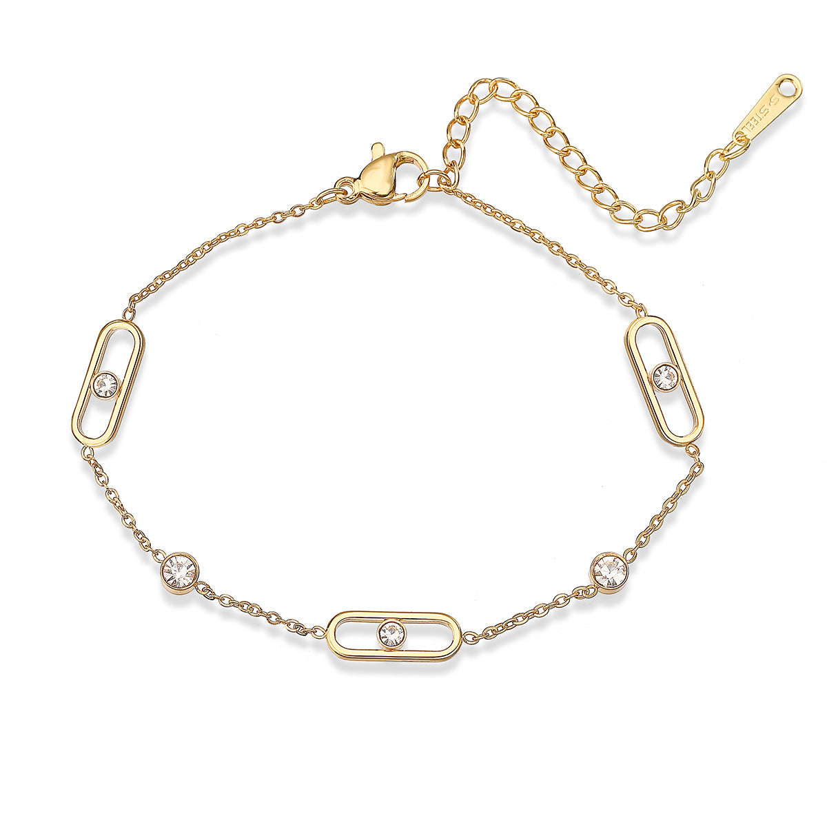 Minimalist 18K Gold Plated Geometric Stainless Steel Necklace with Cubic Zirconia for Women