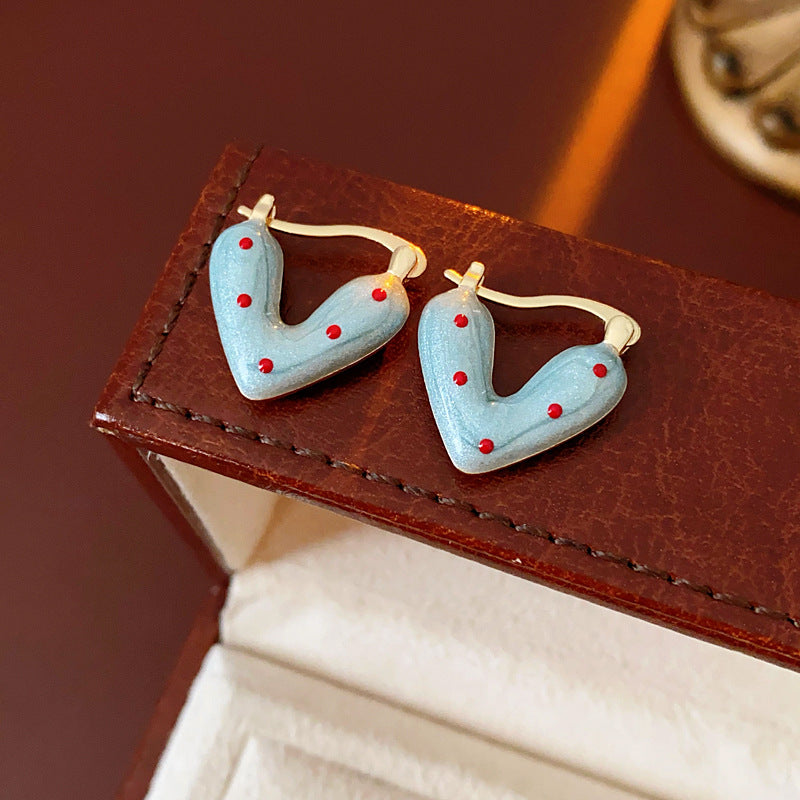 Chic Heart-Shaped Enamel Earrings with Stainless Steel Posts for Women