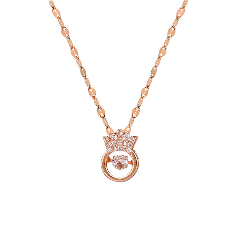 Elegante Collana con Ciondolo a Corona da Donna con Intarsio di Strass su Catena in Acciaio al Titanio, Stile Medaglione a Lunghezza Regolabile