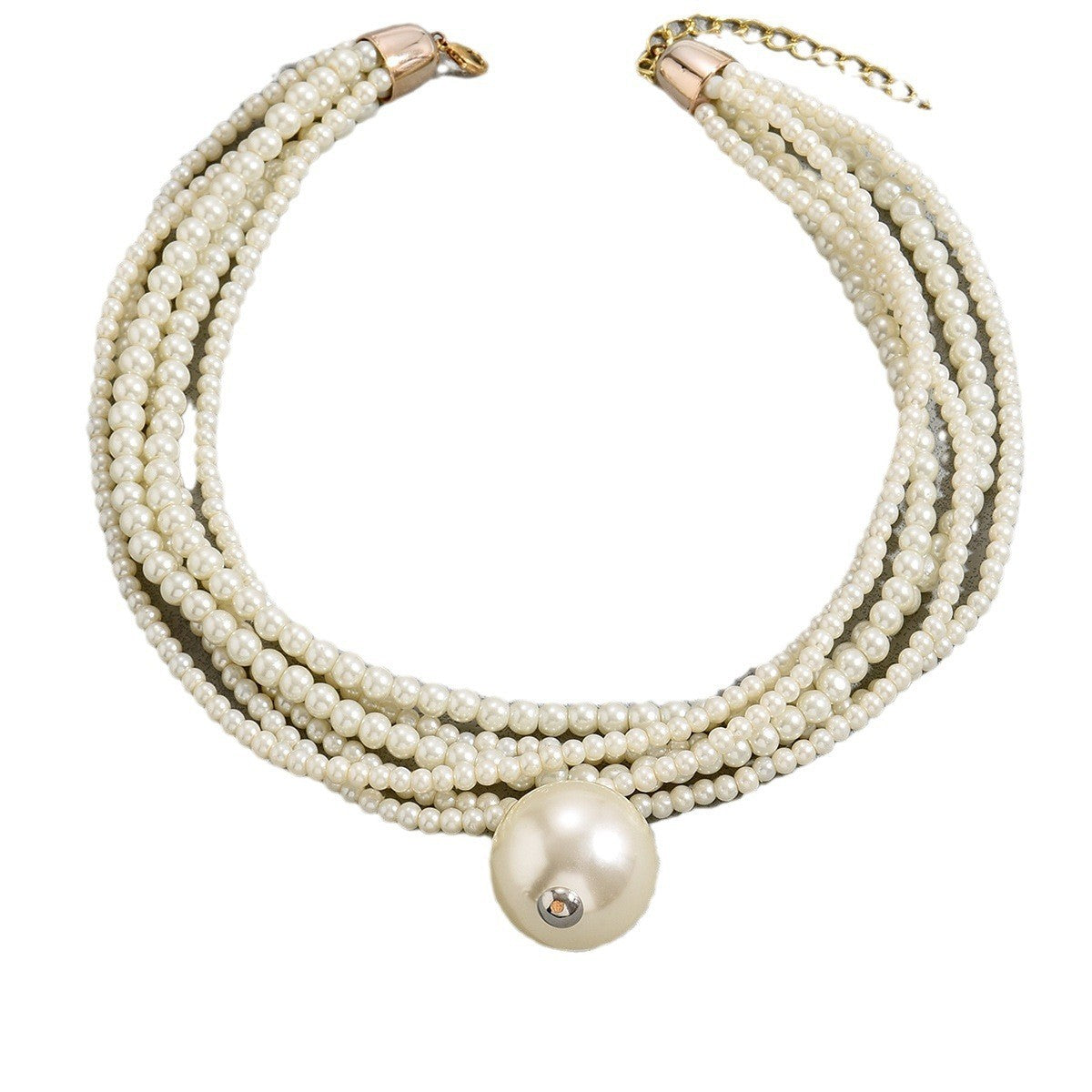 Collana per donna con perle a strati a forma di U, design geometrico minimalista, con pendente in madreperla e catenina standard