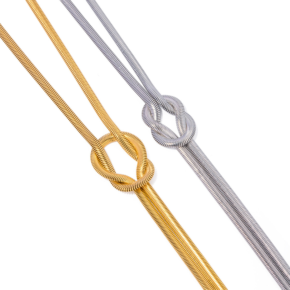 Minimalist Geometric Knot Pendant Necklace in Titanium Steel with Gold Plating on Stainless Steel Snake Chain for Women