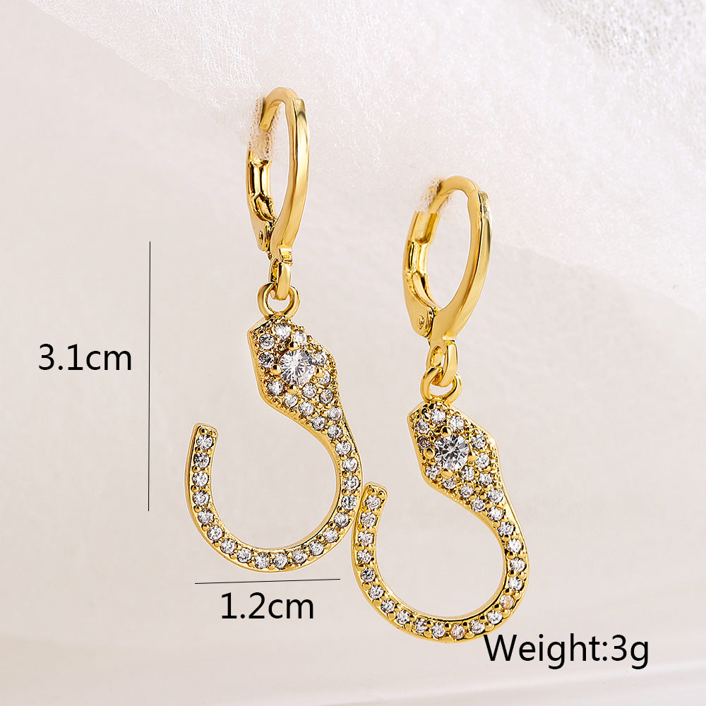 Geometric Snake Pendant Earrings for Women in Copper with 18K Gold Plating and Zircon