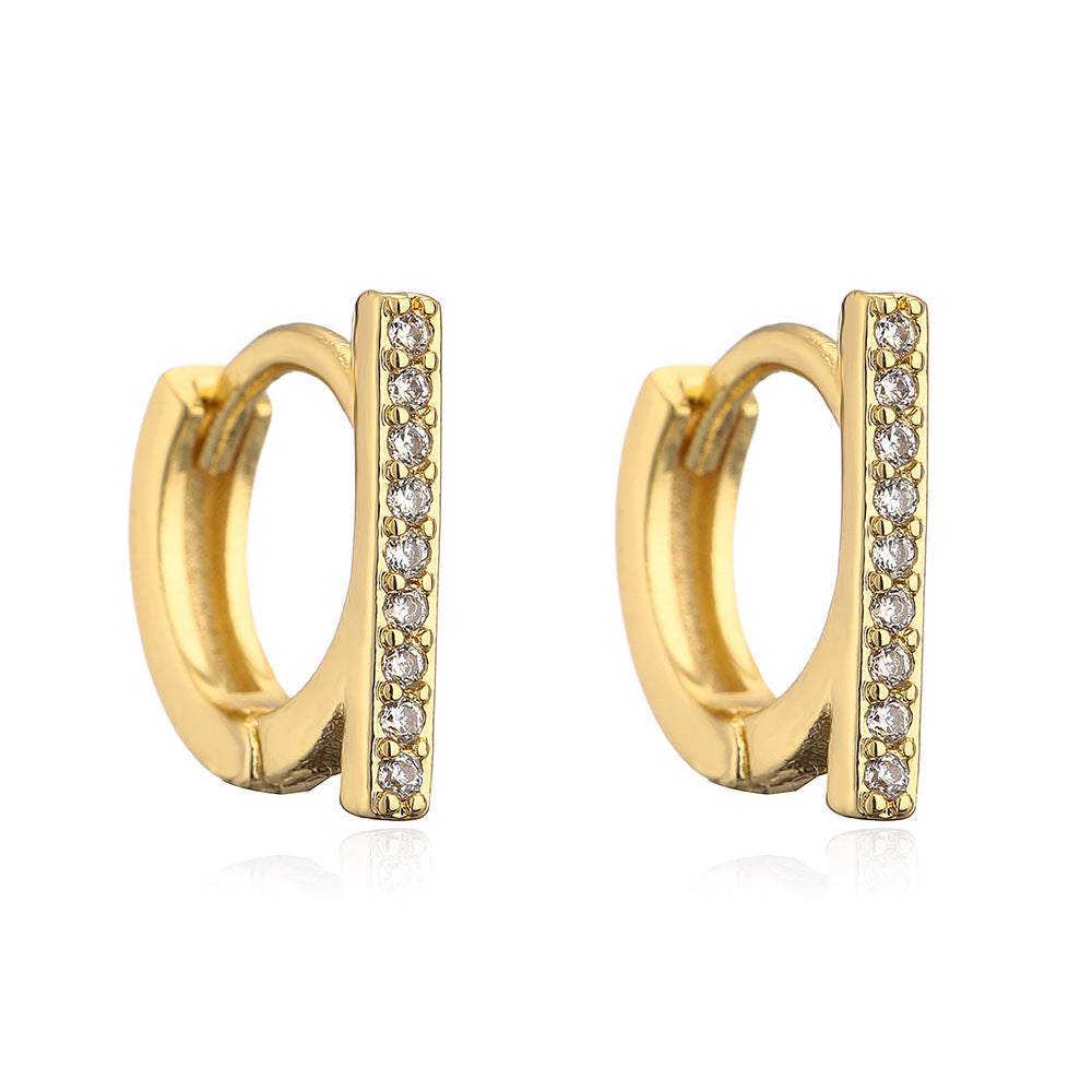 Minimalist Geometric Copper Hoop Earrings with Gold Plating and Micro-Pave Zirconia for Women