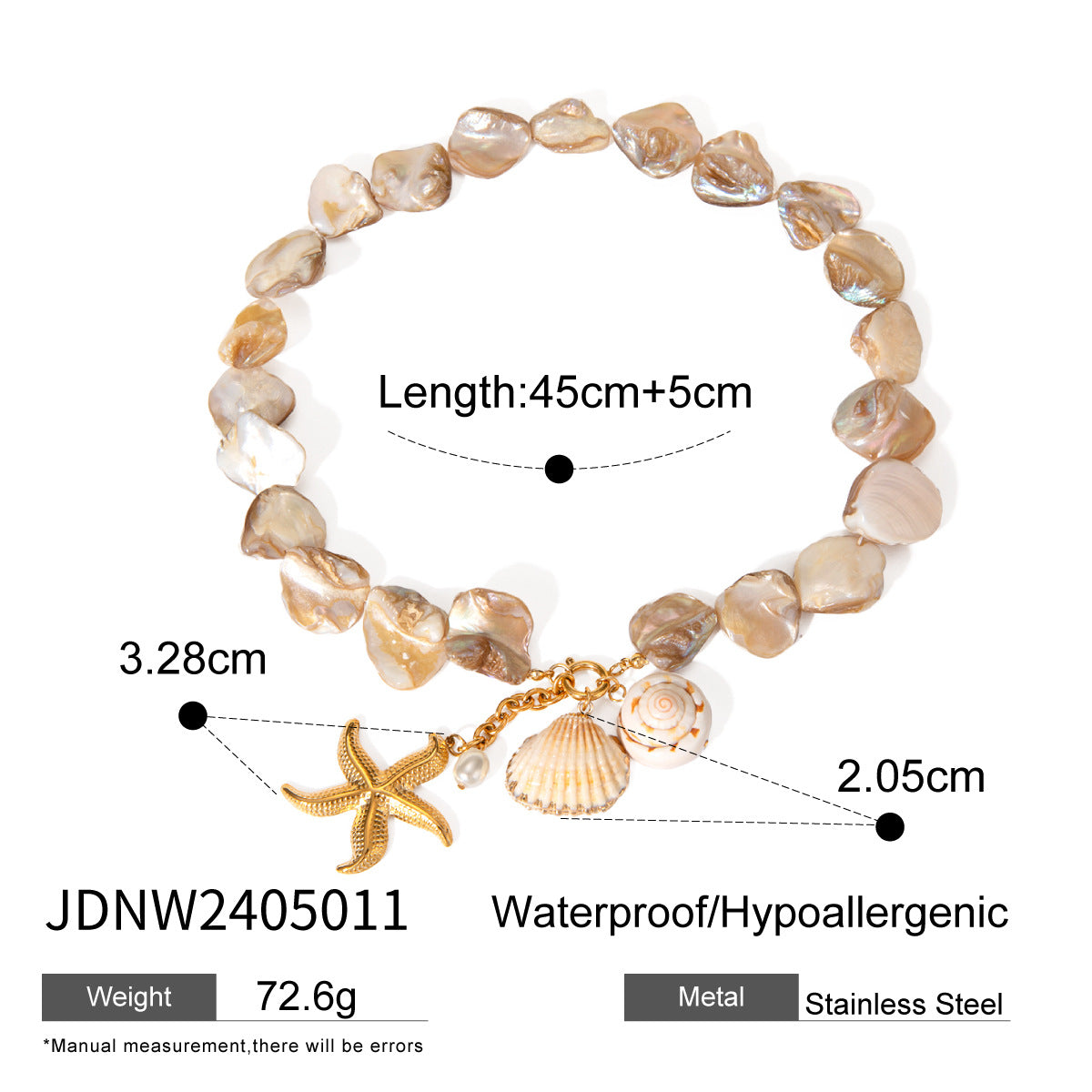18K Gold Plated Stainless Steel Starfish Shell Bracelet for Women