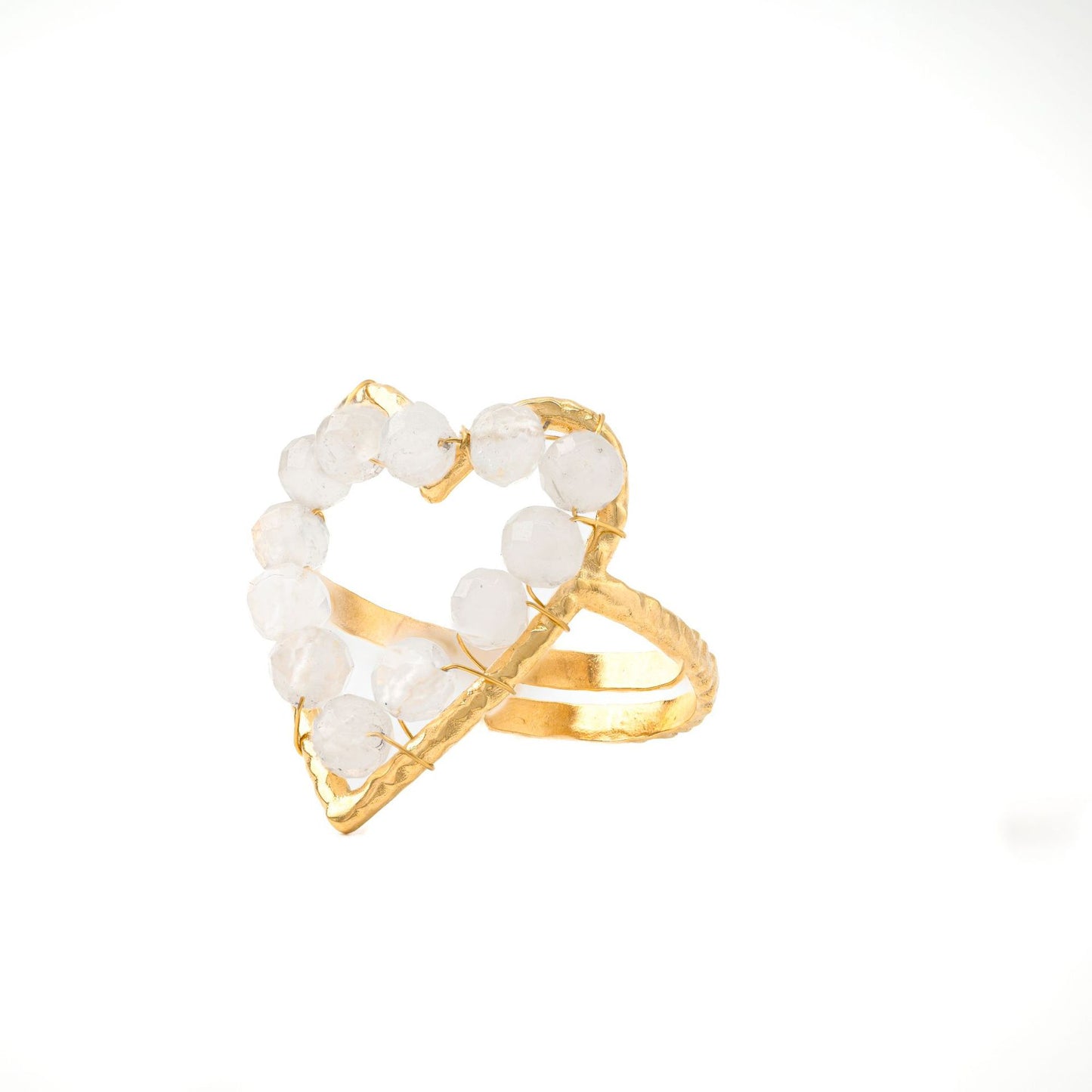 Anello Minimalista a Cuore in Acciaio Inox con Placcatura Oro 18K e Intarsio in Pietra Naturale da Donna