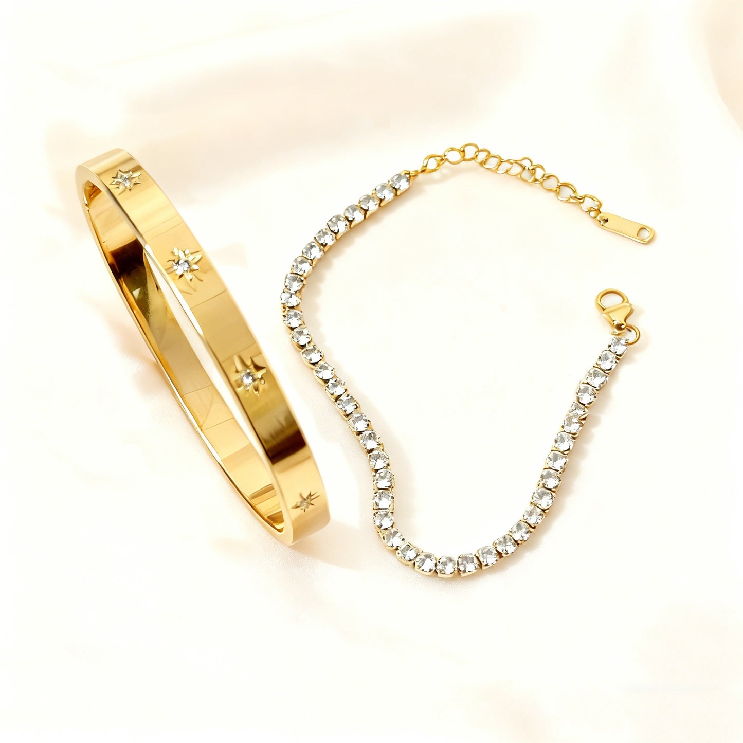 Minimalist 18K Gold Plated Stainless Steel Round Geometric Cubic Zirconia Bracelet