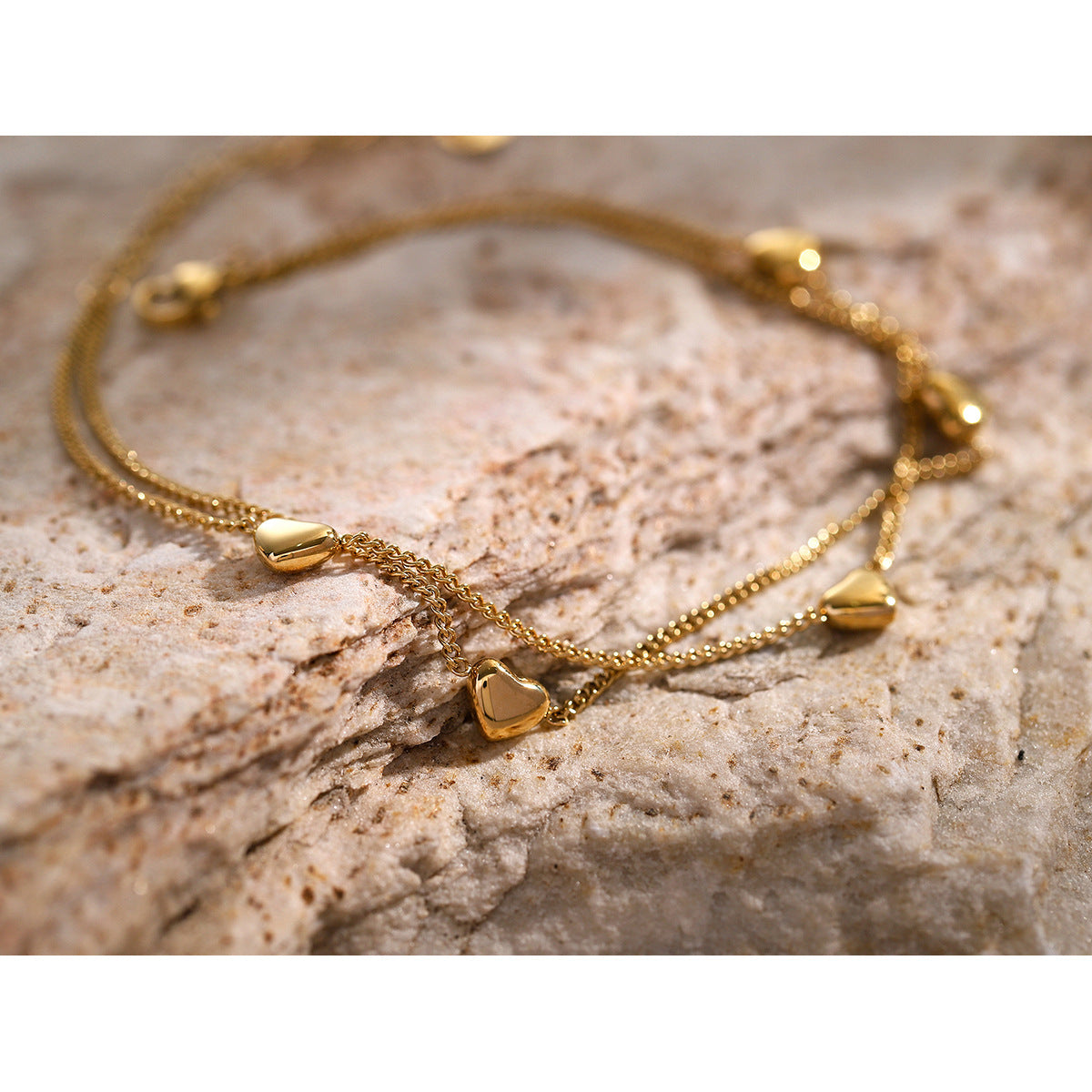 Minimalist Heart-Shaped Stainless Steel Anklet with Double-Layer Design for Women
