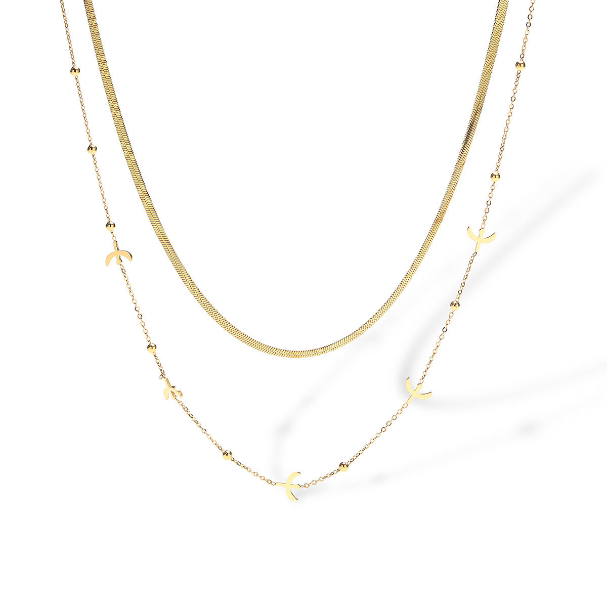 Minimalist Geometric Irregular Four-Leaf Clover Titanium Steel Necklace for Women with Double-Layer Aviation Design