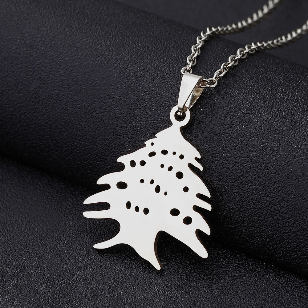 Collana con ciondolo a emblema nazionale libanese, geometrica, minimalista, alla moda, in acciaio al titanio placcato, per coppie