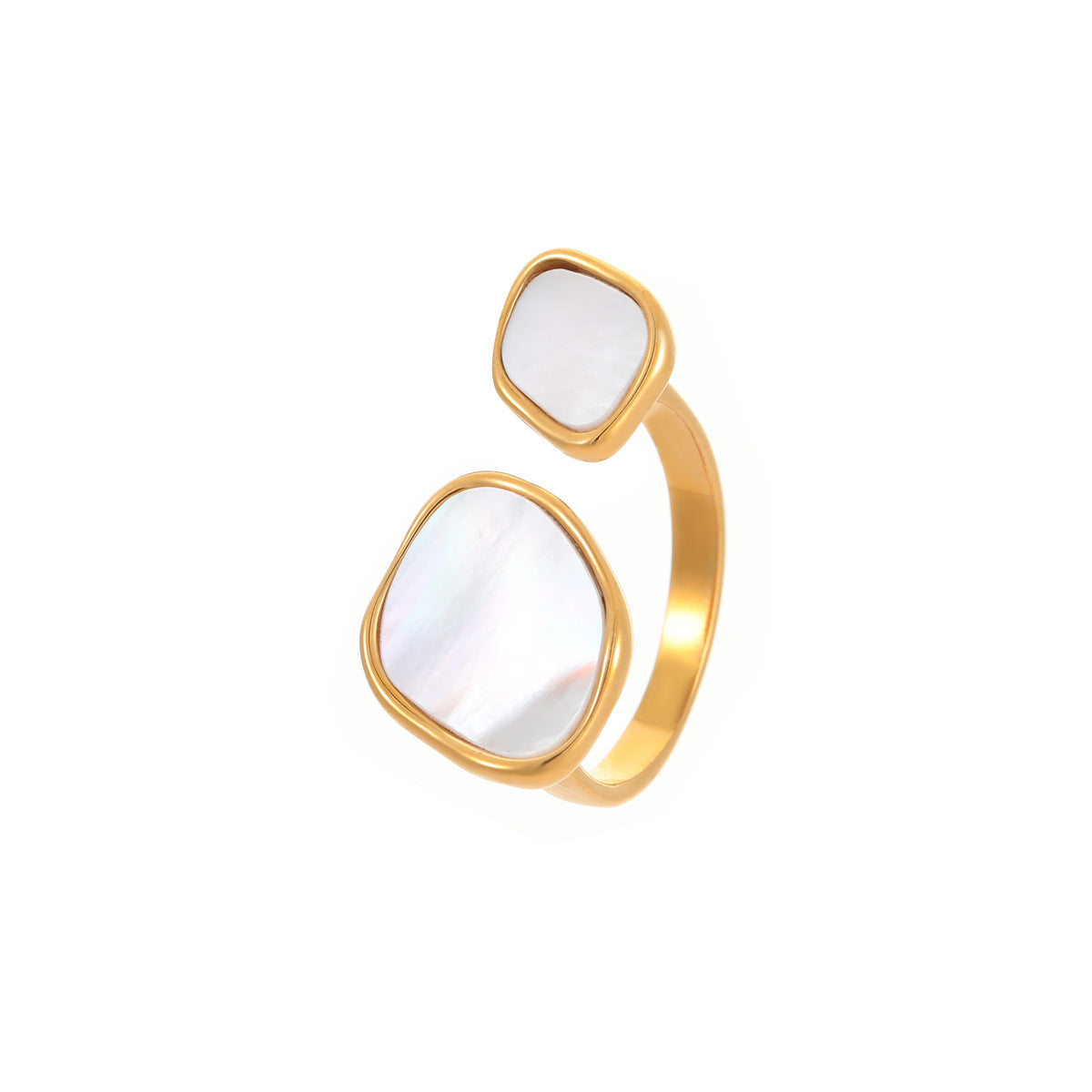 Anello Minimalista Geometrico in Acciaio Inossidabile con Madreperla Bianca, Placcatura in Oro 18K e Design Intrecciato Irregolare