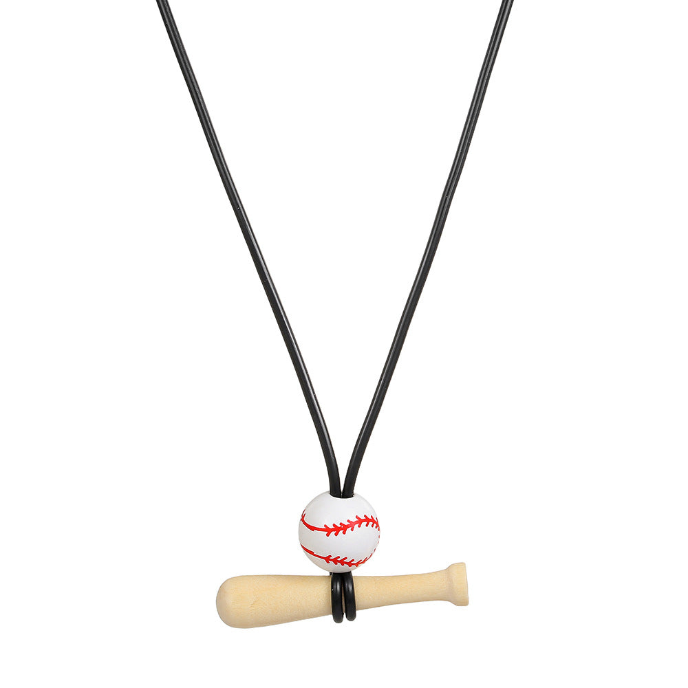 Geometric Wood Baseball Bat Pendant Leather Necklace Adjustable Unisex