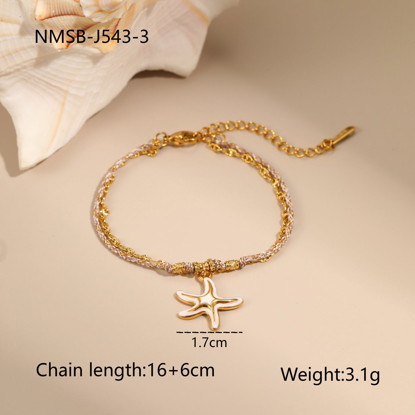 Fashionable Ocean-Themed Starfish Pendant Braided Titanium Steel Bracelet for Women with Geometric Design and Plated Finish