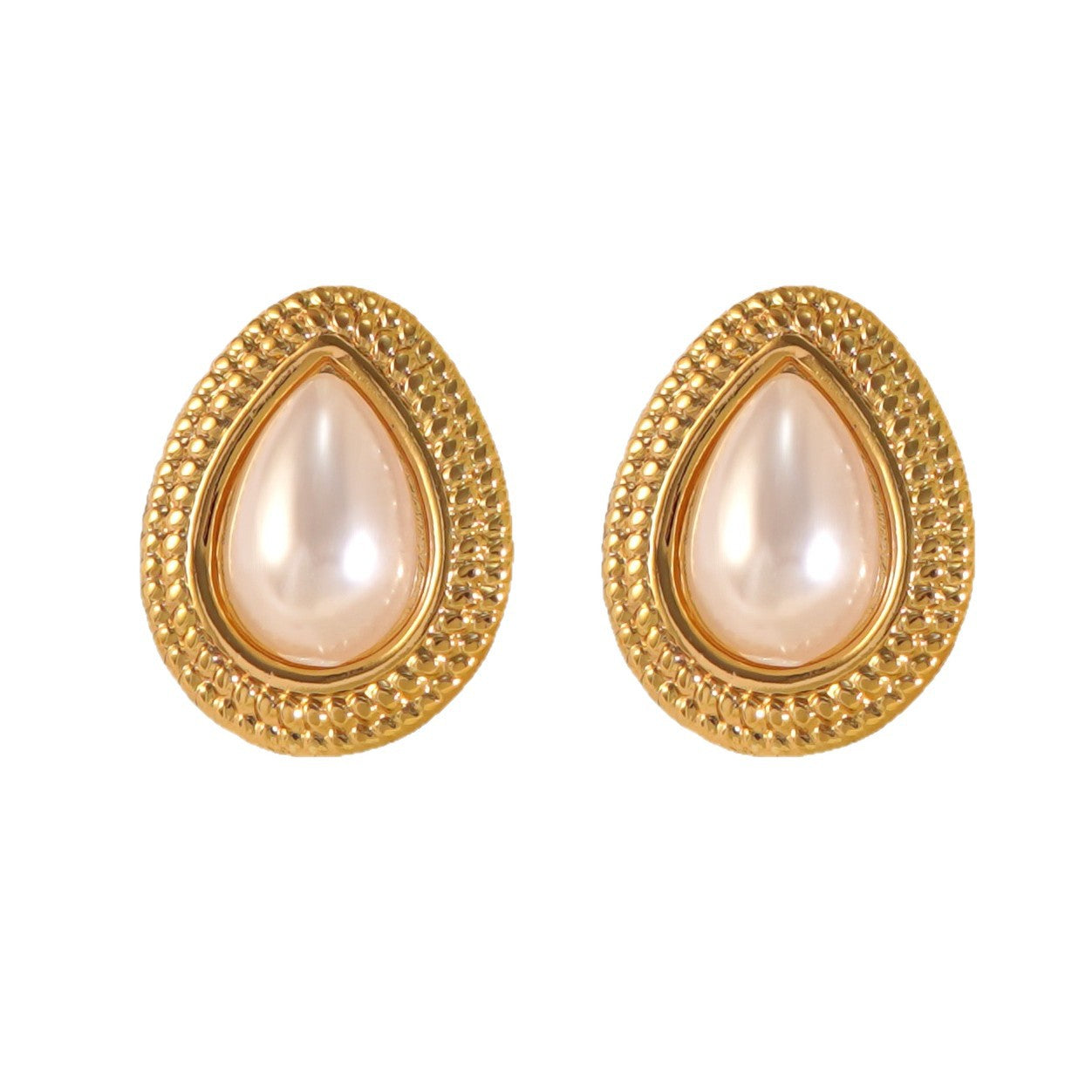 Vintage Geometric Oval Pearl Plated Stainless Steel Earrings for Women