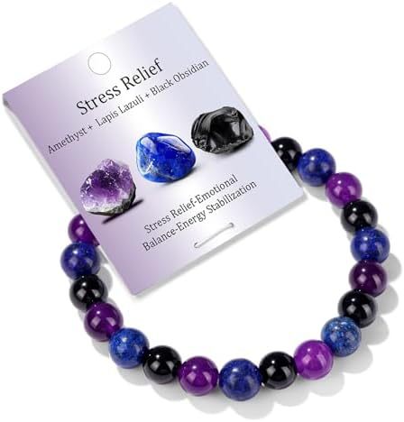 Natural Crystal Round Beads Bracelet Amethyst Tiger Eye Multi-layer Gemstone Handmade Jewelry