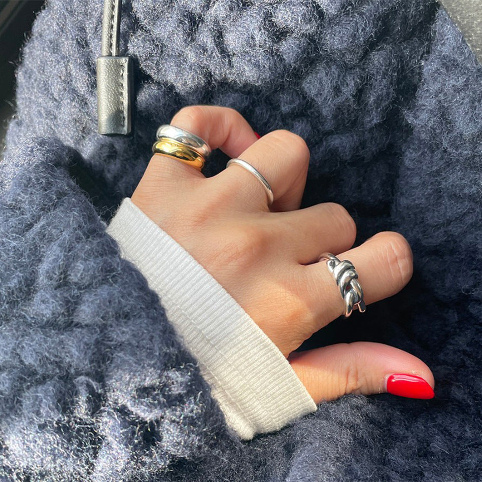 Minimalist Geometric Knot Ring for Women in 925 Sterling Silver with Antique Finish