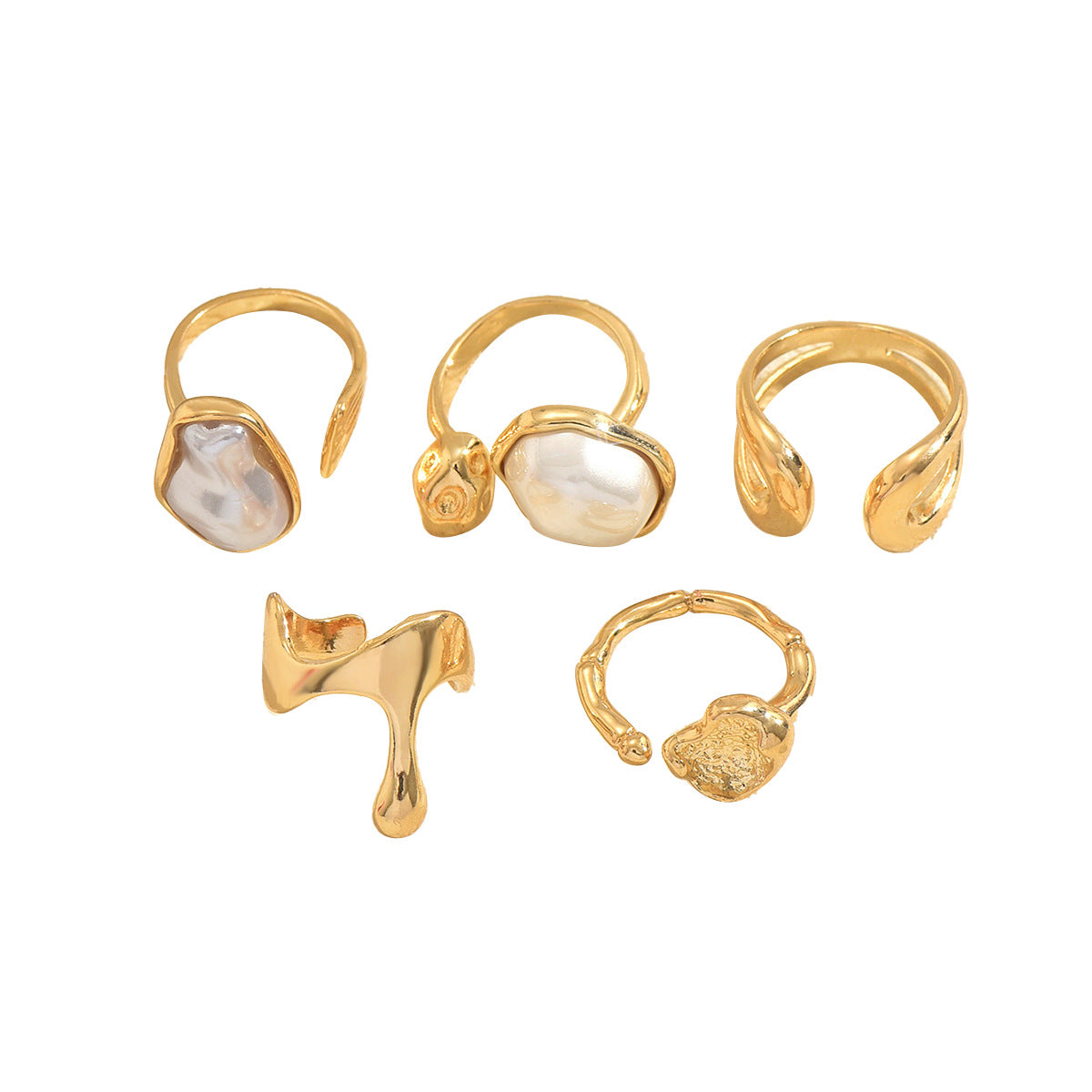 Set di anelli aperti da donna in lega di zinco con intarsi di perle, design geometrico minimalista a "U" e circolare