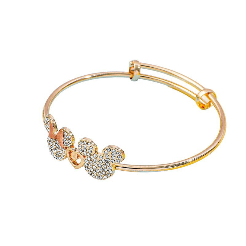 Bracciale Anna Principessa in Lega a Forma di Cuore con Intarsi in Cristallo Bianco Regolabile per Bambine e Ragazze